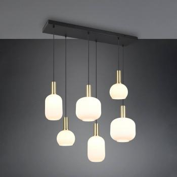 Lámpara Colgante Diva, 6 Luces, Color Latón, Opal, Metal y Cristal