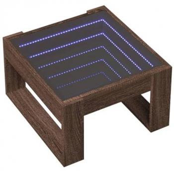 Mesa de centro con Infinity LED marrón roble 50x53x30 cm, madera de ingeniería, luces RGB, decoración de sala de estar/dormitorio