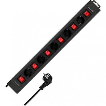 Regleta de enchufes REV 5 con interruptores individuales, 3,7m, color negro, 250 V