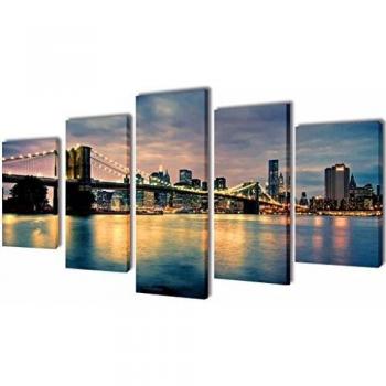 vidaXL Set Decorativo de lienzos para la Pared Modelo Puente y río de Brooklyn, 200 x 100 cm