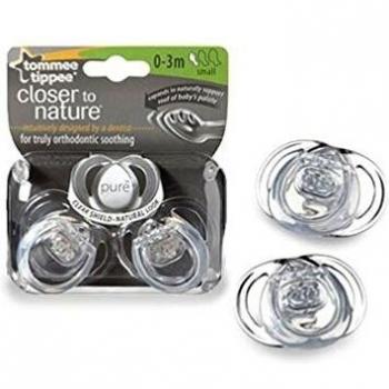 Chupete ortodóncico transparente Closer to Nature de Tommy Tippee. Para bebés de 0 a 3 meses
