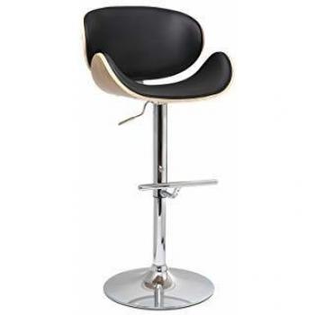 Taburete de bar Miliboo diseño negro y madera clara walnut