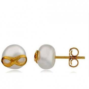 Córdoba Jewels | Pendientes en plata de ley 925 bañada en oro con perla con diseño Infinito Perla Gold