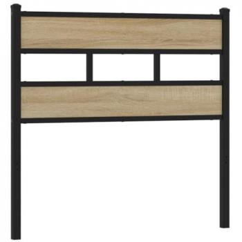 Cabecero de hierro y madera de ingeniería roble Sonoma 75 cm, cabecero de cama individual, color marrón