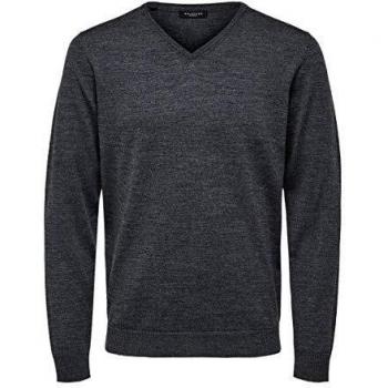 SELECTED HOMME Slhtower New Merino V-Neck B Noos suéter, Gris