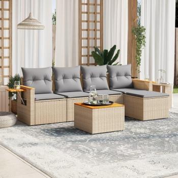Conjunto de Sofás de Jardín 6 Piezas con Cojines de Polyrattan Beige