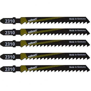 wolfcraft 2360000 - 5 hojas de sierra de calar vástago en T / HCS / madera dura, madera contrachapeada, vigas de madera / corte rápido y muy basto 75 mm