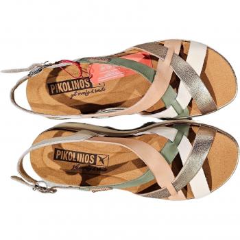 Sandalias Pikolinos Palma Mujer en piel con cierre de hebilla y cuña multicolor