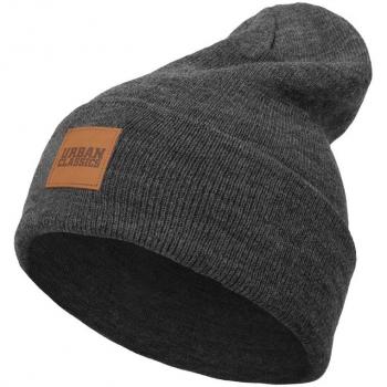 Urban Classics Charcoal Leatherpatch Long Beanie
