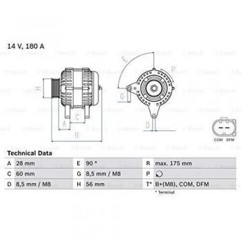 Alternador Bosch 0986080090 180A 14V para VW Audi
