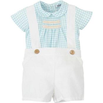 Conjunto de bebé niño de camisa de cuadros vichy y short con tirantes en color verde
