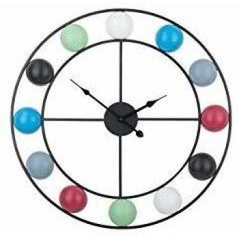 Reloj de Pared Redondo 56 cm Diseño de Marco de Hierro Envejecido con Bolas Multicolor