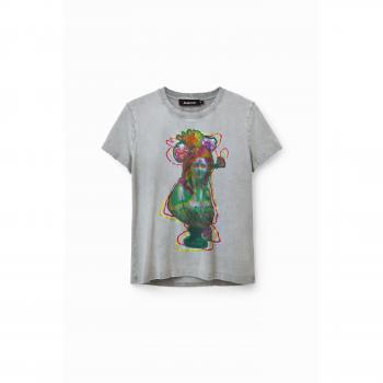Chic Gray Printed Cotton T-Shirt - Desigual, Female, Size M
