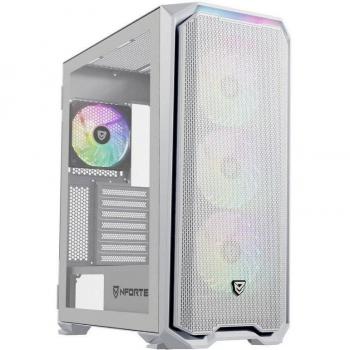 Nfortec Krater X Blanca con Panel Lateral de Cristal Templado y Sistema de Iluminación ARGB