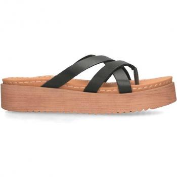 Sandalia De Piel Con Plataforma Para Mujer. Purapiel Deli 80660 Negro