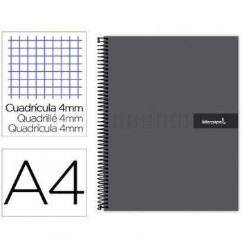 Cuaderno espiral liderpapel a4 crafty tapa forrada 80h 90 gr cuadro 4mm con margen color negro.