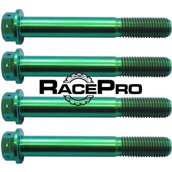 4x RacePro - Verde Perno De Caliper Titanio Perforado De La Raza - M10 x 1.5mm x 65mm
