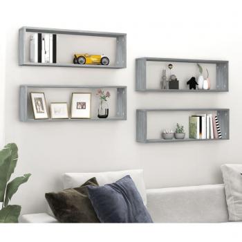 Estante cúbico de pared 4 unidades madera multicapa gris Sonoma 80x15x26,5 cm