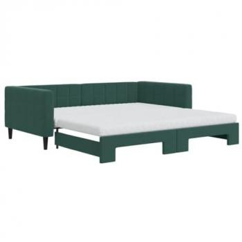 Sofá cama nido con colchón de terciopelo verde oscuro 100x200 cm