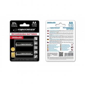 ESPERANZA EZA105 - BATERIAS Recargables NI-MH AA 2600MAH 2PCS - Negro