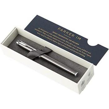 PARKER 1931664 IM Rollerball Pen, punta fina y recarga de tinta negra, borde cromado oscuro espresso