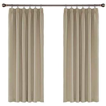 Amazon Brand - Umi Cortinas Opacas con Aislamiento Térmico para Sala de Estar Oficina Hotel Ventanas Fruncido 2 Piezas 132x138cm Beige Oscuro