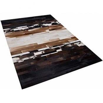 Alfombra de Piel Negra y Beige 140 x 200 cm Rectangular Patchwork Hecha a Mano