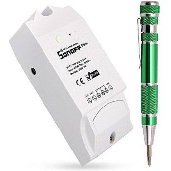 Sonoff Dual Smart Hogar 2 Vías Wifi Smart Switch, Interruptor Temporizador de Control Remoto Inalámbrico Inteligente + 9-en-1 Destornilladores