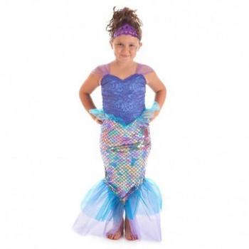Disfraz de Sirena Morada para Niña - Creaciones Llopis, incluye cola brillante, top con escamas y diadema de concha