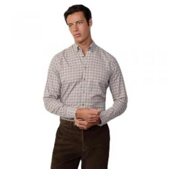 Camisa de hombre tailored fit de cuadros gingham cepillados en color marrón, XL, algodón