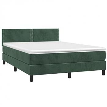 Cama Box Spring con colchón y LED de terciopelo verde oscuro 140x190cm