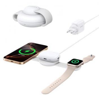 Cargador Anker MagGo Estación de Carga Inalámbrica 3 en 1 Plegable de 15 W con Certificación Qi2 para iPhone, AirPods y Apple Watch