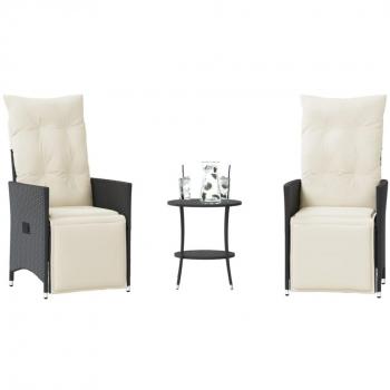 3-Piece Black Poly Rattan Bistro Set with Cushions