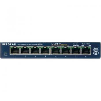 NETGEAR ProSafe GS108 8-Port Gigabit Unmanaged Switch (Blue, Full Duplex, Retail Packaging)