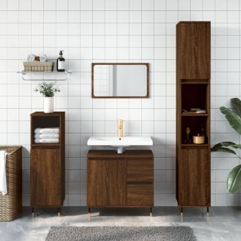 Conjunto de muebles de baño 3 piezas marrón madera roble multicapa