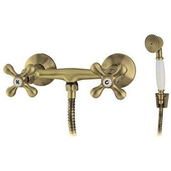 Mezclador de Ducha de Pared en Latón Antiguo con Cabezas Retro Elegantes
