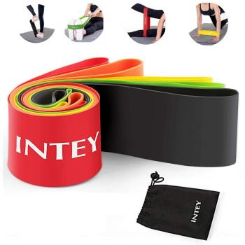 INTEY Bandas Elásticas Set de 5 Loop Resistance Bands Para Mejorar Fuerza Fitness Crossfit Pilates Ejercicios con Cinta Elásticas Incluye Bolsa de Transporte