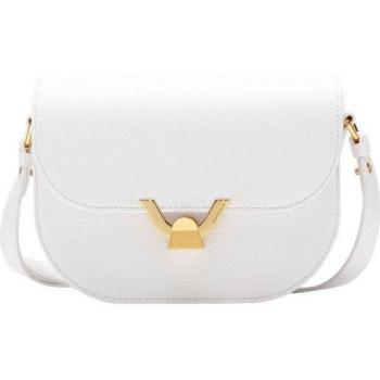 Coccinelle Grain Leather Shoulder Bag with Flap Closure, White, Female, Size: ONE SIZE