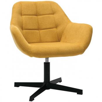 Sillón moderno Maxine con tejido efecto aterciopelado amarillo mostaza y estructura de metal negro