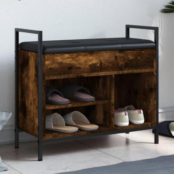 Banco zapatero de madera ingeniería en color roble ahumado, dimensiones 65,5x32x57,5 cm