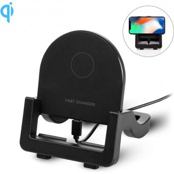 Cargador Rápido Inalámbrico Qi 15W con Soporte Horizontal y Vertical - Negro 10,2x9,6x13,3 cm