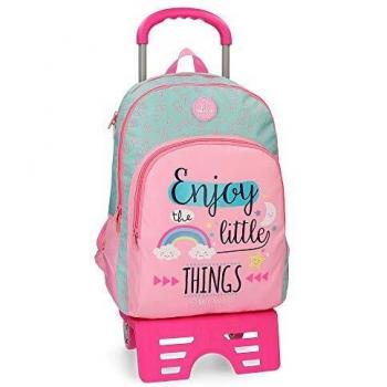 Mochila doble compartimento 44cm con carro Roll Road Little Things, Rosa