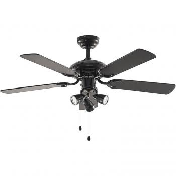 Ventilador de techo con luz Anariki, silencioso, negro, tradicional, hecho de metal para salón y comedor, 3 lámparas GU10