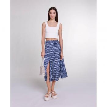 Maje Floral Satin Midi Skirt - Clover Navy - Size 4 US/36 FR