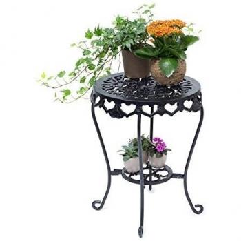 Relax días de la flor taburete redondo talla L HBT hierro fundido de aproximadamente 51 x 40 x 40 cm flor de pie con la tabla 2 estantes para las flores y la decoración en el hogar y el jard