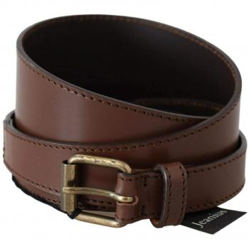 PLEIN SUD Brown Genuine Leather Rustic Metal Buckle Belt - 95 cm / 38 Inches