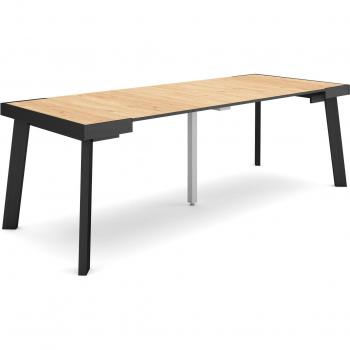 Mesa Consola Extensible 220 cm, Plegable para 10 Comensales, Patas de Madera, Estilo Moderno, Roble