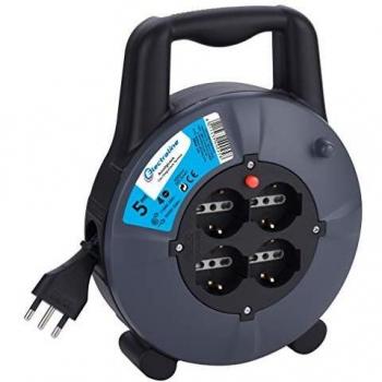 Carrete de cable 5 m sección 3x1.5 con 4 salidas Schuko y protección térmica
