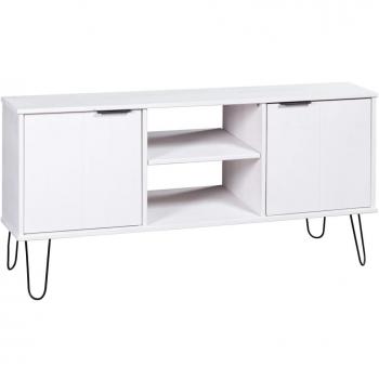 New York White Solid Pine Wood Mobile TV Stand