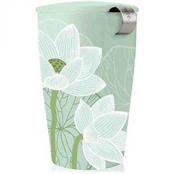 Tea Forte Kati Cup Taza de infusión de té de cerámica con cesta de infusor y tapa para remojar, Loto